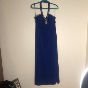 Royal Blue Liquid Knit Halter Maxi Dress Size 14